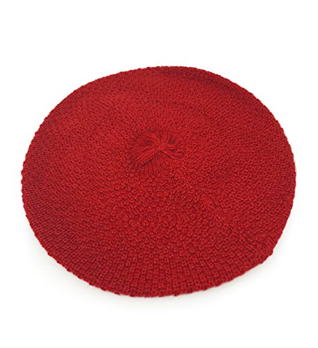 100% Pure Alpaca Knit Beret - Soft Slouchy Style Tam for Women - color: Dark Red