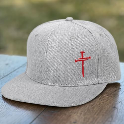 Christian Hats for Men Women - Cross Faith Flat Snapcback Hats - Religious Gifts for Thanksgiving Christmas - color: Grey/Cross Red