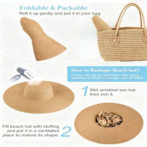 Women's Floppy Wide Brim Summer Beach Straw Hat UPF 50+ Sun Hat - color: Black