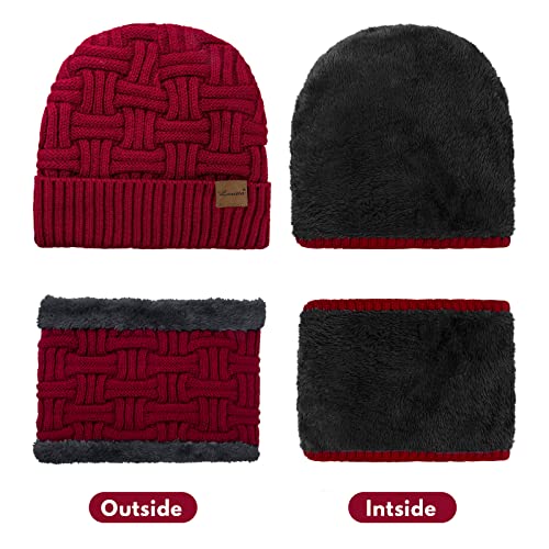 Loritta 3-Pieces Winter Hats for Women Warm Scarf Touchscreen Gloves - color: Wine