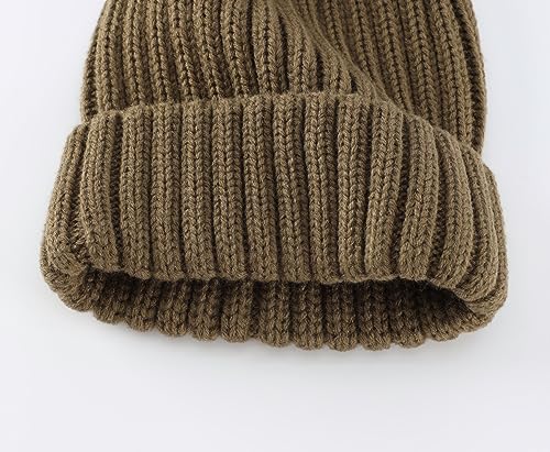 Connectyle Women's Rib Knit Cuffed Beanie Hat Stretch Acrylic Winter Hat Thick Warm Snow Ski Cap - color: Light Coffee