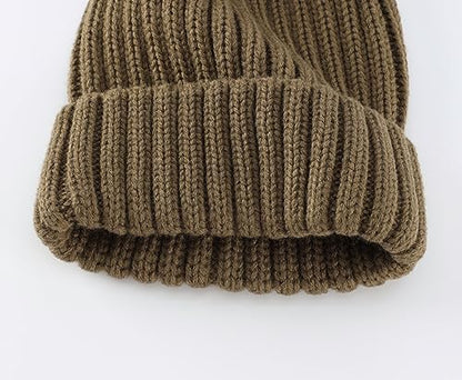 Connectyle Women's Rib Knit Cuffed Beanie Hat Stretch Acrylic Winter Hat Thick Warm Snow Ski Cap - color: Light Coffee