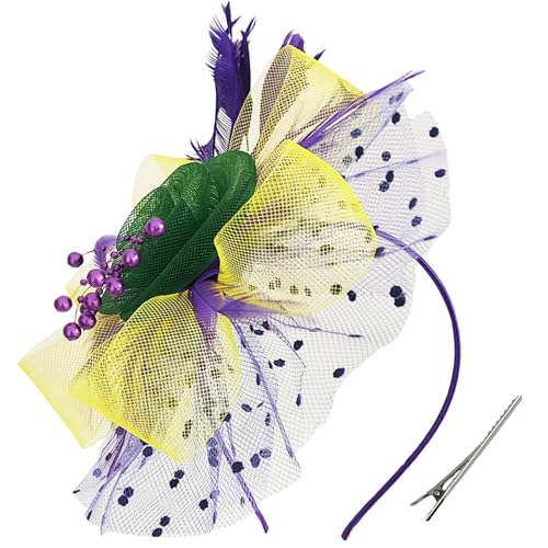 WLBON Fascinators Hat 20s 50s Headband Hair Clips Flower Feather Headpiece Headwear Women Halloween Carnival Cocktail Wedding Church Cosplay Dress Up Birthday Tea Party Accessories Green Yellow Purple - color: Green Yellow Purple