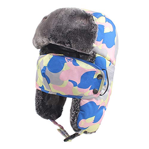 Winter Boy Trapper Trooper Hat Outdoor Warm Girls Ski Cap Windproof Mask Ear Flaps Hats for Kids - color: Camouflage Pink-adult, size: One Size