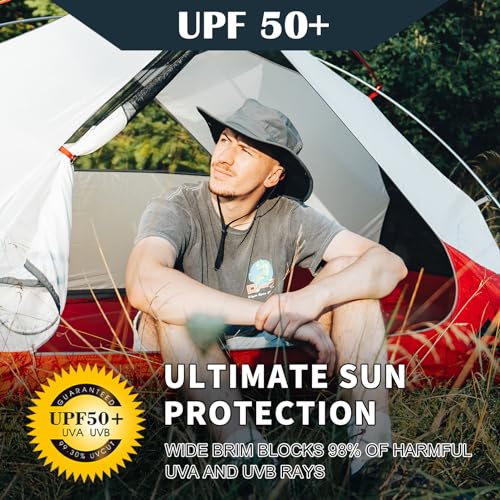 TOP-EX Wide Brim Bucket Sun Hat for Men & Women, Quick-Dry Boonie Hat, Mesh - color: Dark Gray, size: Medium-Large