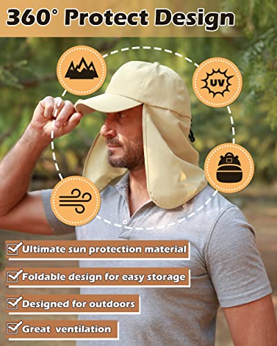 Tirrinia Wide Brim Sun Hat with Neck Flap for Men & Women - color: #3 Tan