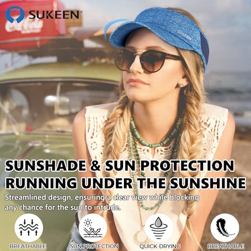Sukeen Sports Sun Visor Men Women Lightweight Portable Cooling Stretchy Visor Hat for Running, Golf, Daily Wear - color: Blue