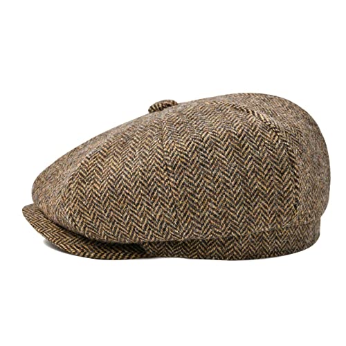BOTVELA Men's 8 Panel Wool Blend Newsboy Flat Cap - color: Light Khaki, size: 7 5/8