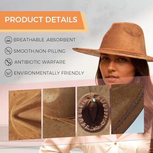 Fedora Hat for Men Women, Wide Brim Felt Panama Cap - color: Khaki
