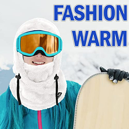 Ski Mask Balaclava Wind-Resistant Winter Face Mask for Women/Men Adjustable Warm Hood Cover Hat Cap Scarf - color: White