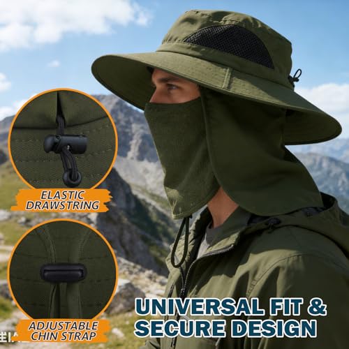 Wide Brim Sun Bucket Hat, Waterproof Boonie Hat for Men & Women - color: 07 Army Green (Full Coverage)