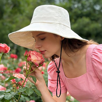 Sun Hats for Women Wide Brim Foldable Beach Hat UV UPF50+ Summer Sun Protection Bucket Hat for Outdoor, Gardening, Travel - color: Beige