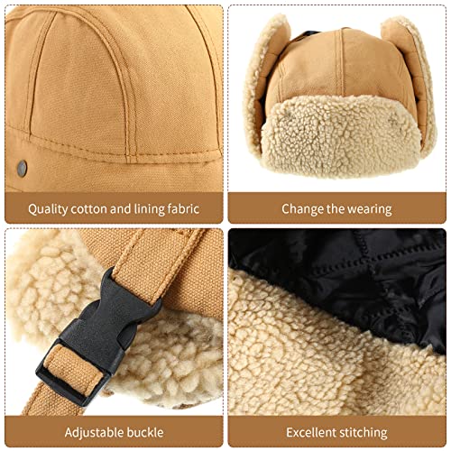 JaGely 4 Pcs Pilot Hat and Goggles Flight Costume Accessories Pilot Helmet Cap with Ear Flaps Hat Adults Winter - color: Black and Khaki, style: Classic