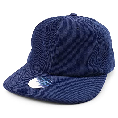 Trendy Apparel Shop Oversized XXL Unstructured Corduroy Flatbill Strapback Baseball Cap - color: Navy