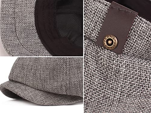 Lifup Men Newsboy Hat Cotton Linen 8 Panel Ivy Cabbie Flat Cap - color: Dark Grey