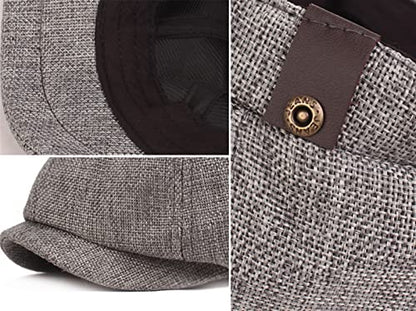 Lifup Men Newsboy Hat Cotton Linen 8 Panel Ivy Cabbie Flat Cap - color: Dark Grey