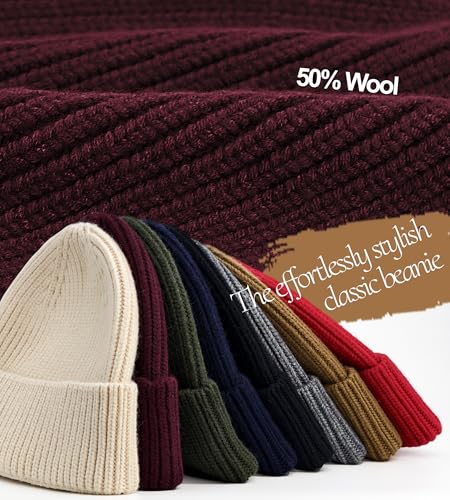 Seamless Beanie Hat for Men Women Wool Fisherman Beanies Winter Hats - color: Wine Red