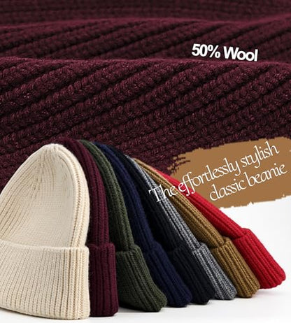 Seamless Beanie Hat for Men Women Wool Fisherman Beanies Winter Hats - color: Wine Red