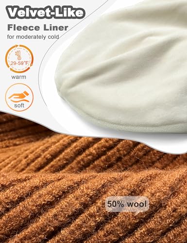 Fleece Lined Wool Short Fisherman Beanie Men Women Cuff Winter Hat - color: 1pc-camel