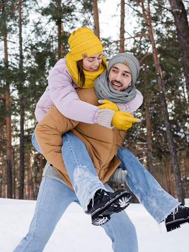 LOROME Winter Beanie Hat Scarf Gloves, Warm Fleece Knit Neck Scarf Set Gift - color: Ginger Yellow