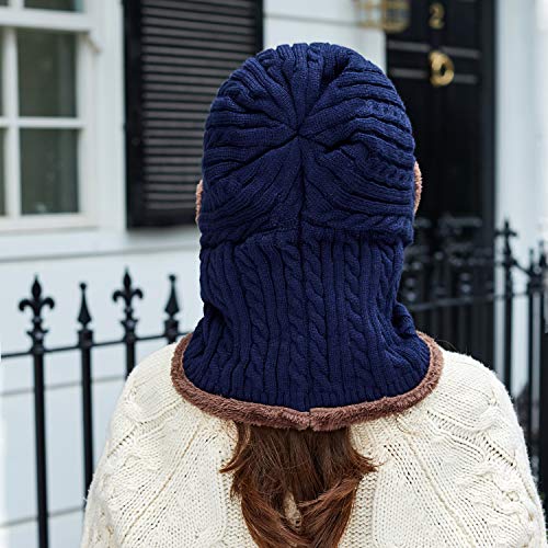 HUAMULAN Women Winter Knit Balaclava Fleece Lined Hooded Beanie Hats - color: Navy, size: Medium