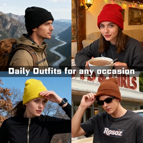 ZOORON Beanie for Men Women Warm Winter Hat Unisex Soft Knit Cuffed Beanie - color: Coffee
