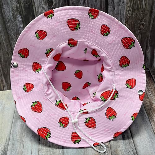 Funny Sun Hat for Men Women Wide Brim Bucket Hat Hiking Boonie Hat Summer Beach Fishing Caps - color: Strawberry