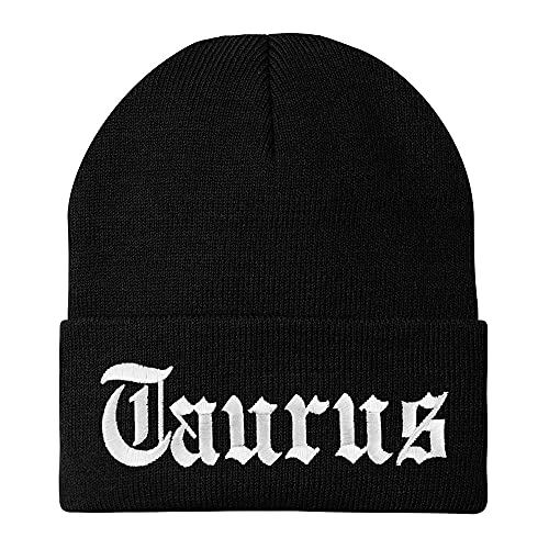 Trendy Apparel Shop Taurus Old English Embroidered Long Cuff Beanie - color: Black