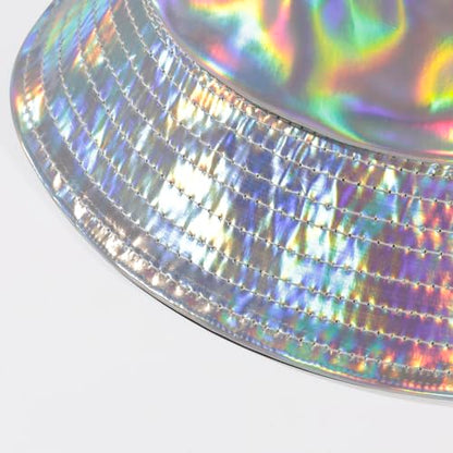 MILAKOO Rave Hologram Metallic Bucket Hat Reversible Cap Reflective Waterproof Rain Fisherman Hat - color: B: Silver
