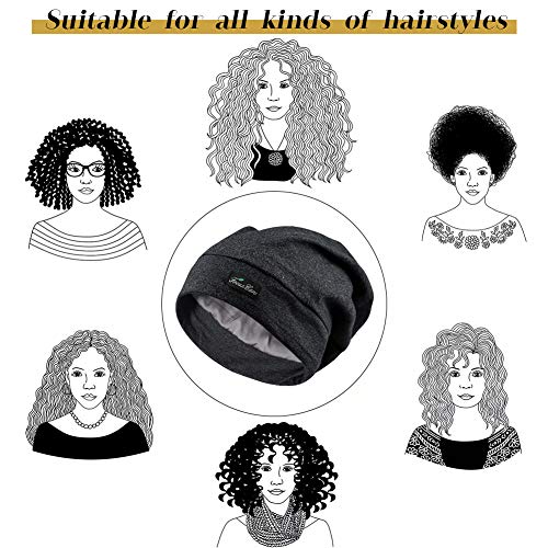 FocusCare Satin Lined Sleep Slouchy Cap Curly Girl Slap Headwear Gifts for Frizzy Hair Women - color: Pure Black