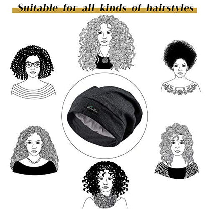Adjustable Satin Lined Sleep Cap for Dreadlocks Curly Hair Large Head-Stay On Overnight - color: Red&dark Heather Grey