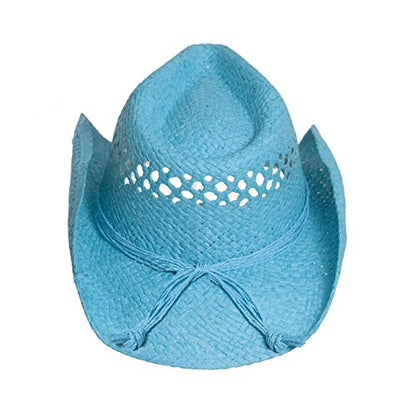 Boho Hip Cowboy Hat with Heart Concho, Natural Toyo Straw, Shapeable Brim - color: Turquoise