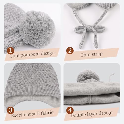 Baby Girl Winter Hats Pompom Infant Boys Beanie Knitted Kid Hat - color: Gray, size: 6-24 Months
