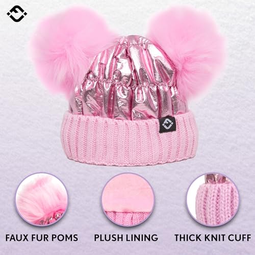 Funky Junque Baby Winter Beanie - Adorable Dual Pom Pom, Fleece Lined, Warm Infant Toddler Hat - color: Pink