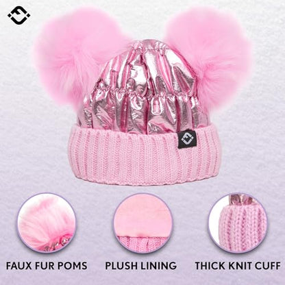 Funky Junque Baby Winter Beanie - Adorable Dual Pom Pom, Fleece Lined, Warm Infant Toddler Hat - color: Pink