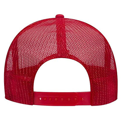 Ashen Fane Polyester Foam Front 5 Panel High Crown Mesh Back Trucker Hat - color: Blk/Wht/Red