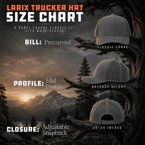 LARIX Trucker Hat Men - Snapback Cap with Breatheable Mesh Back, Hats for men, Mens Hat, Mens Trucker Hats - color: Heather Gray Black (Wb)