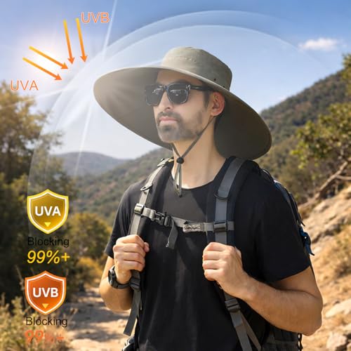 HUAMULAN Men Wide Brim Sun Hat Summer Outdoor Women Bucket Fishing Hats - color: D1-armygreen