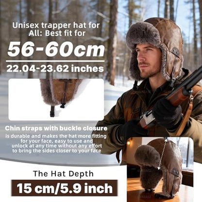 Faux Fur Trapper Hat Womens Winter Hats with Ear Flaps Leather Ushanka Russian Hat for Men Cossack Hunter Ski Caps - color: Mg-lfm25119-green