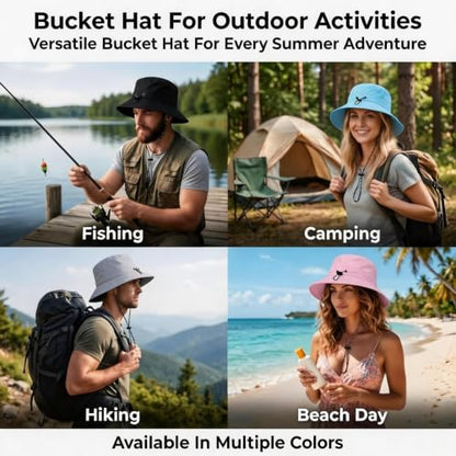 Honnesserry Bucket Hats for Woman Men Outdoor UV Sun Protection Hat Nylon - color: Black