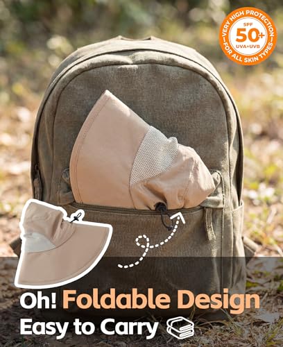 Home Prefer UPF50+ Mens Sun Hat Wide Brim Fishing Hat for Men UV Protection Womens Beach Bucket Hat for Golf Hiking Gardening - color: Milky Khaki