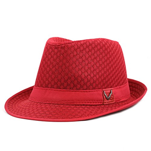 The Hat Depot Light Weight Classic Soft Cool Mesh Crushable Fedora hat - color: Red, size: Large-X-Large
