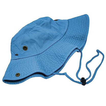Glory Max Washed Cotton Bucket Hat with Chin Strap Fishing Sun Safari Boonie Cap - color: Baby Blue, size: Small-Medium