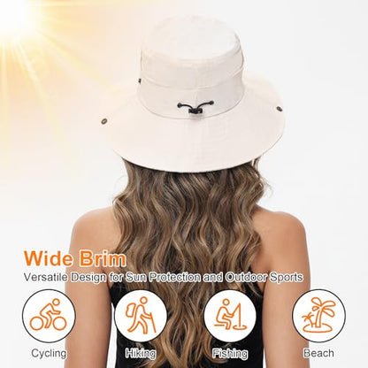 Sun Hats for Women Bucket Hat UV Protection Fishing Hat Wide Brim Safari Hats 2 in 1 Zip-Off Sun Visor Hats UPF 50+ - color: 1pack-beige
