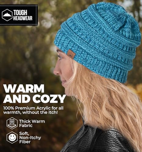 Tough Headwear Slouchy Beanie Hat - Itch-Free Winter Hats for Women - Stretchable Beanies for Women - Acrylic Winter Gear - color: Turquoise