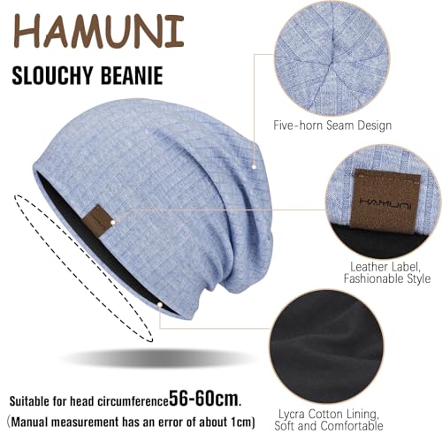 HAMUNI Slouchy Beanie for Men Women Soft Lightweight Chemo Headwear - color: Sky Blue