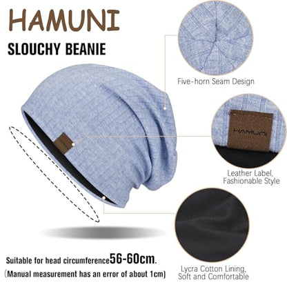 HAMUNI Slouchy Beanie for Men Women Soft Lightweight Chemo Headwear - color: Sky Blue
