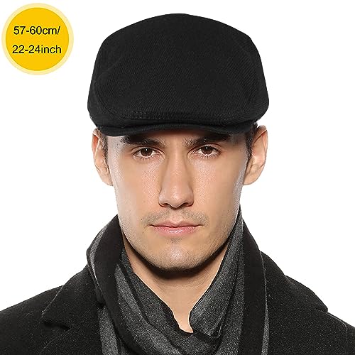 Sumolux Mens Newsboy Hat Flat Cap Gatsby Lvy Irish Hats Driving Cabbie - color: C Black