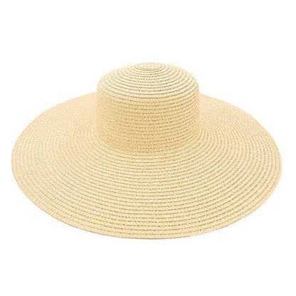 Womens 5.75" Wide Brim Foldable UPF50 Floppy Summer Straw Hat Sun Beach Hat - color: Natural