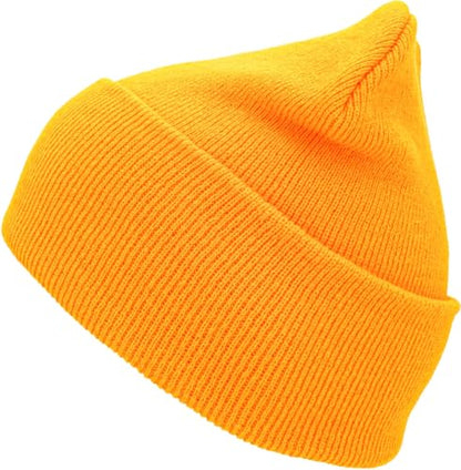 KBETHOS Made in USA Classic Men's Women's Cuffed Folded Acrylic Knit Beanie Hat Solid Unisex Cold - color: Gold Solid Long Beanie